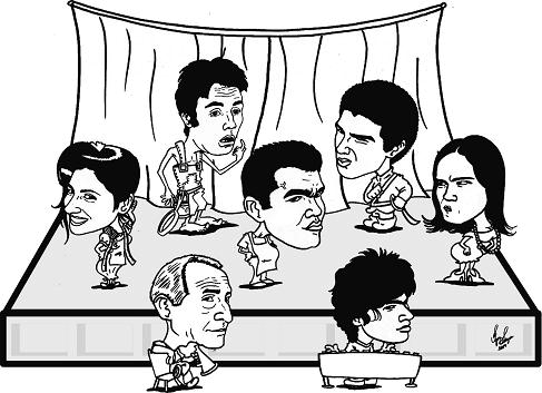 Arcádia - Elenco de 2004 de 'O Caixeiro da Taverna' (caricatura)